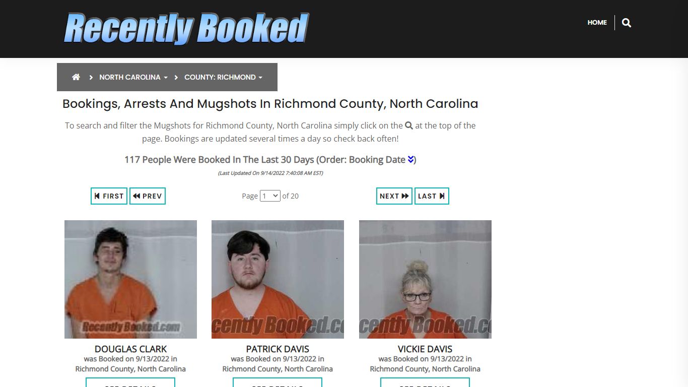Bookings, Arrests and Mugshots in Richmond County, North Carolina